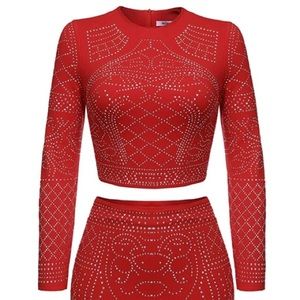 Rhinestone Crop Top Skirt Set